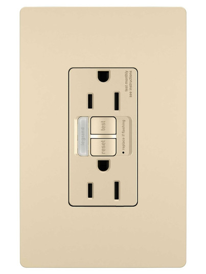 radiant Tamper-Resistant 15A Duplex Self-Test GFCI Receptacles with SafeLock Protection and Night Light in Ivory (246|1597NTLTRI)