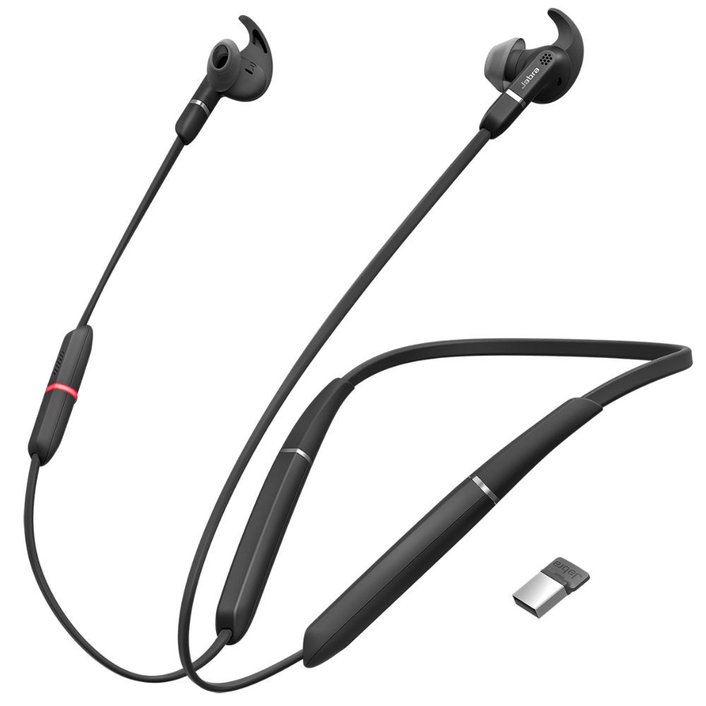 Jabra Evolve 65e UC Wireless Neckband Headset, With Link 370 Bluetooth Adapter, USB-A