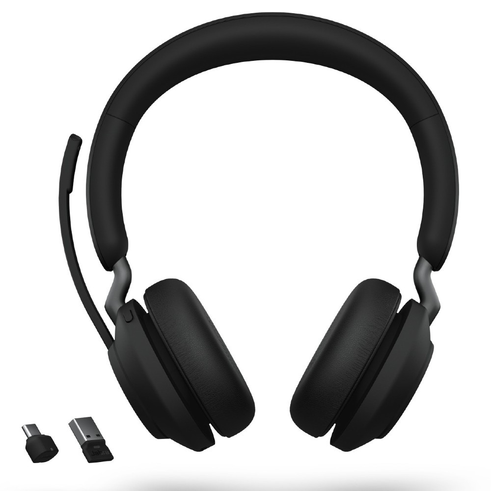 Jabra Evolve2 65 UC Stereo, Wireless Bluetooth Headset, Link 380 Adapter, USB-A (Black)
