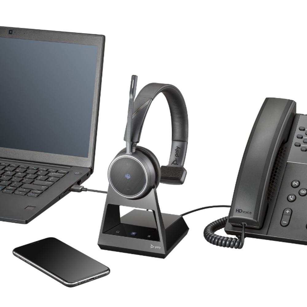 Poly Plantronics Voyager 4210 Office Mono Wireless Headset With 2-Way Base, Microsoft Teams, USB-A