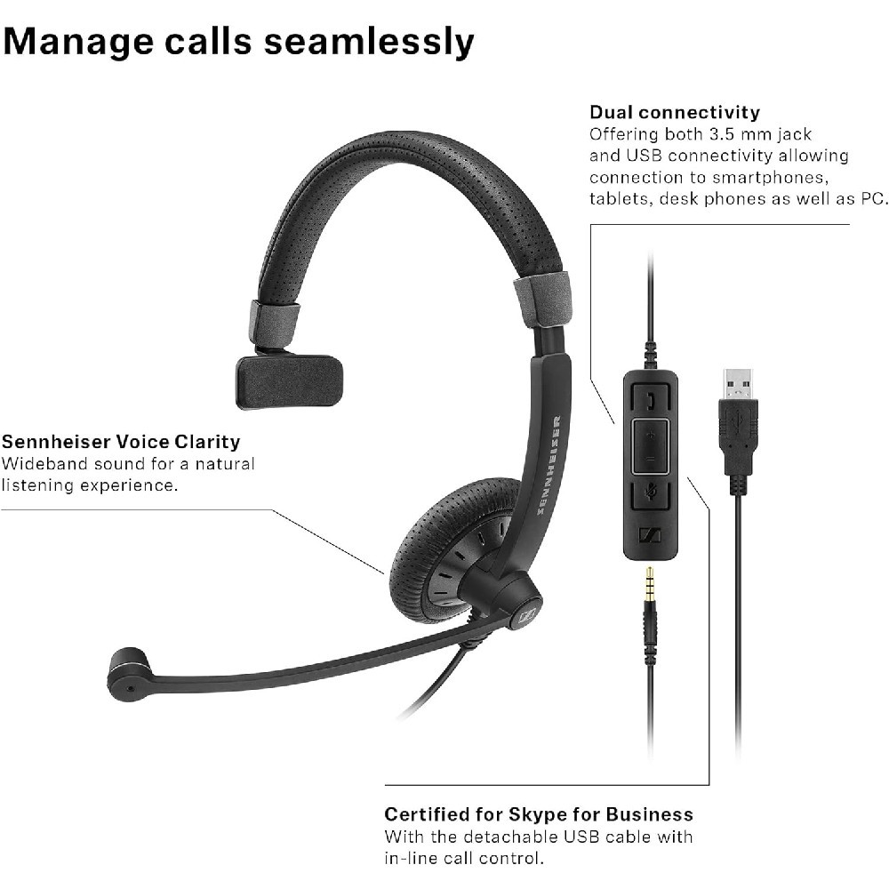 EPOS Sennheiser Impact SC 45 USB MS Mono Headset, MS Teams, USB-A, 3.5mm