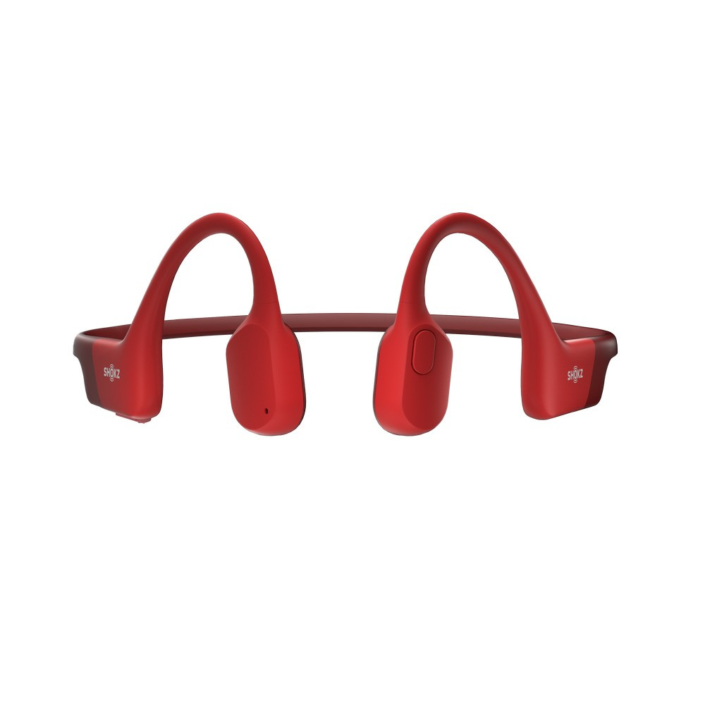 Shokz Openrun Bone Conduction Wireless Bluetooth Headphones, Open-Ear, Standard Size (Red)