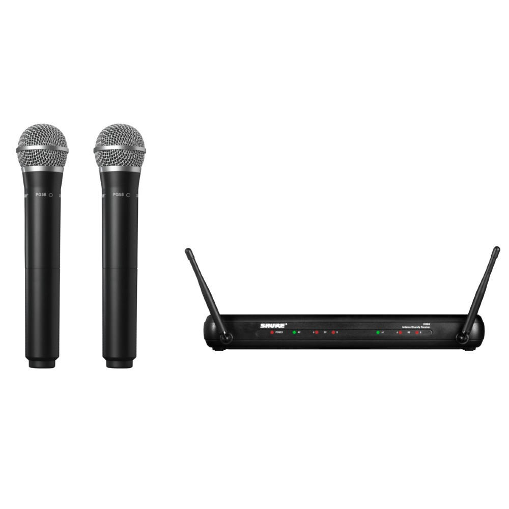 Shure SVX288 / PG58 Dual Vocal Wireless System, Includes SVX88 Receiver, 2 PG58 Handheld Microphones