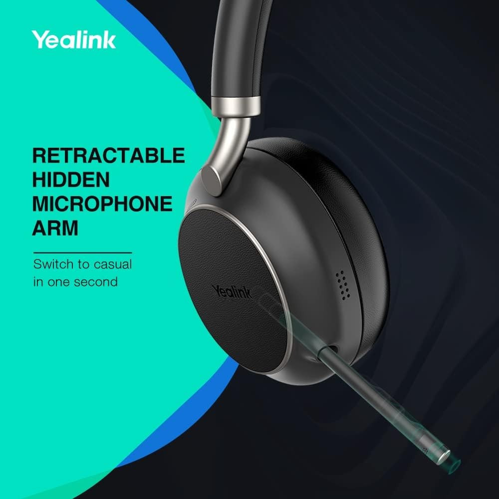 Yealink BH76 Dual, Wireless Bluetooth Headset, Wireless Charging Stand, MS Teams, USB-C Dongle (Black)