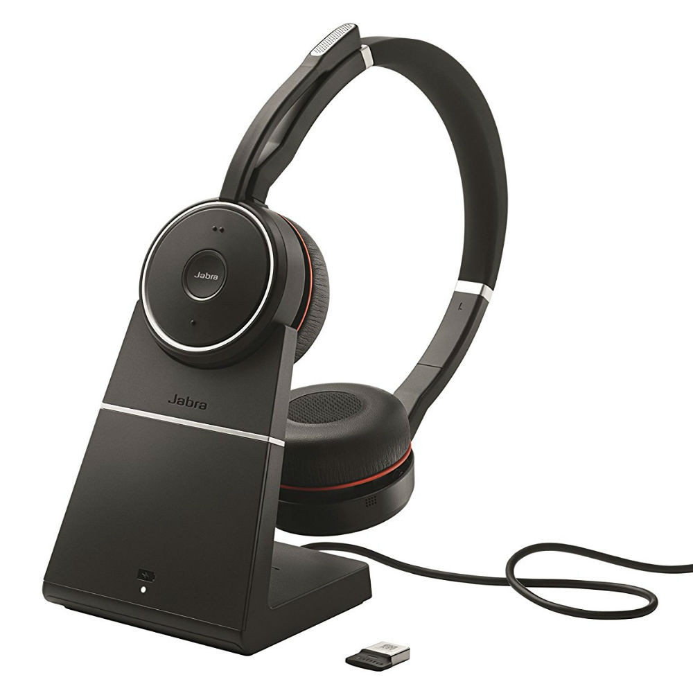 Jabra Evolve 75 SE MS Stereo ANC, Wireless Bluetooth Headset, Link 380 Adapter, With Charging Stand, USB-A