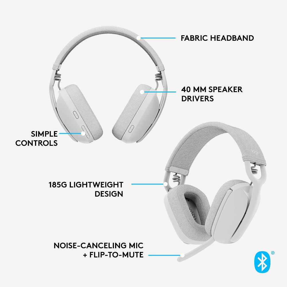 Logitech Zone Vibe 100, Wireless Bluetooth Headset (Off-White)