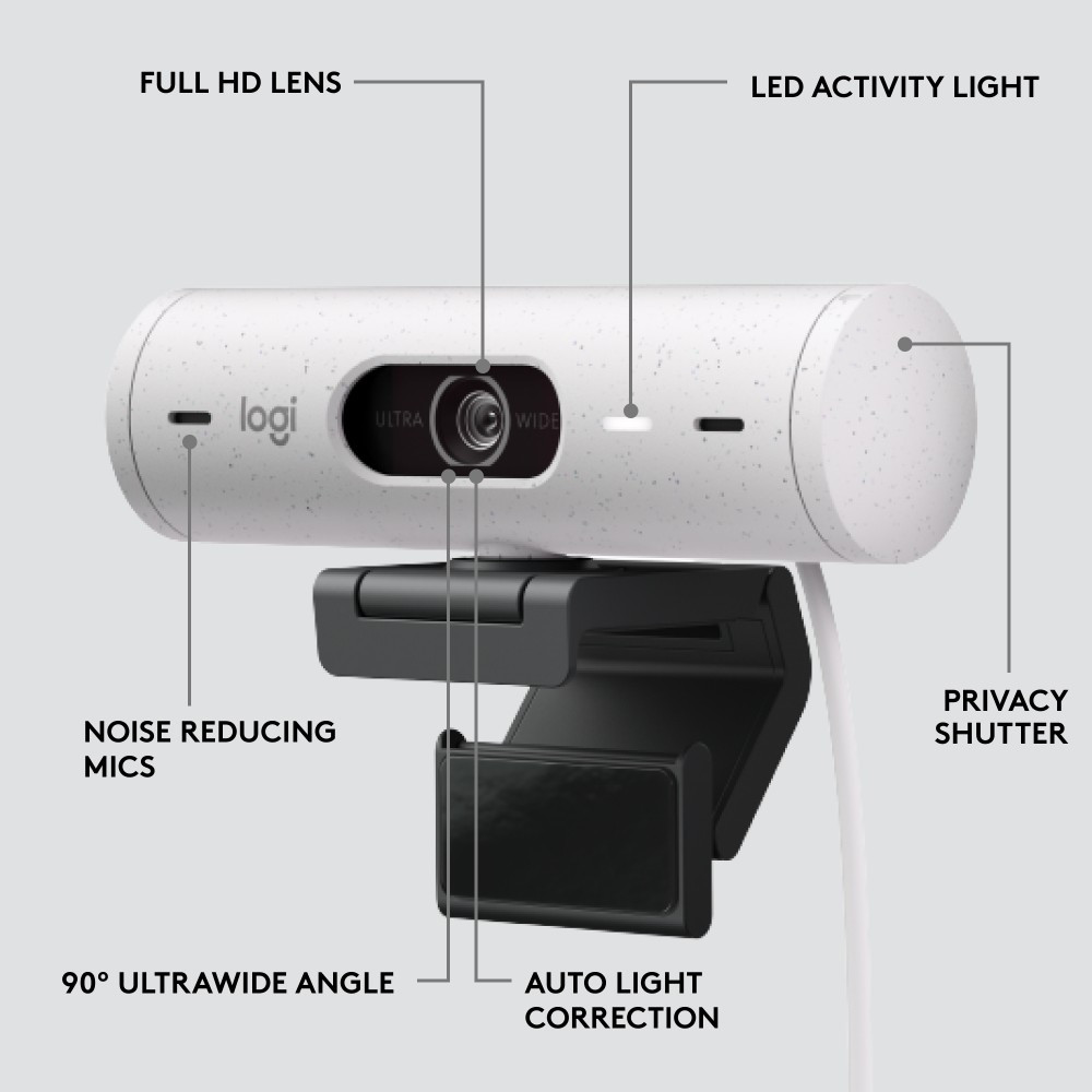 Logitech Brio 500 Full HD 1080p Webcam, USB-C (Off-White)