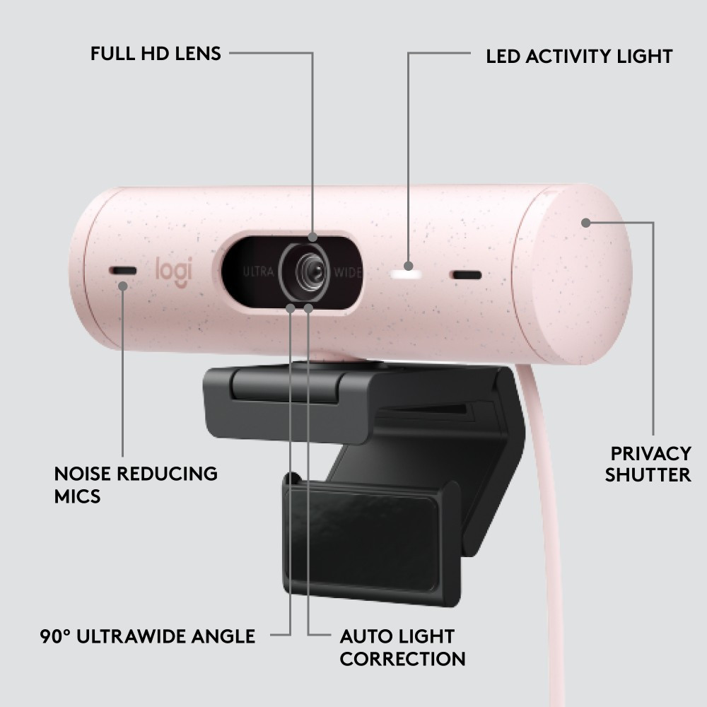 Logitech Brio 500 Full HD 1080p Webcam, USB-C (Rose)