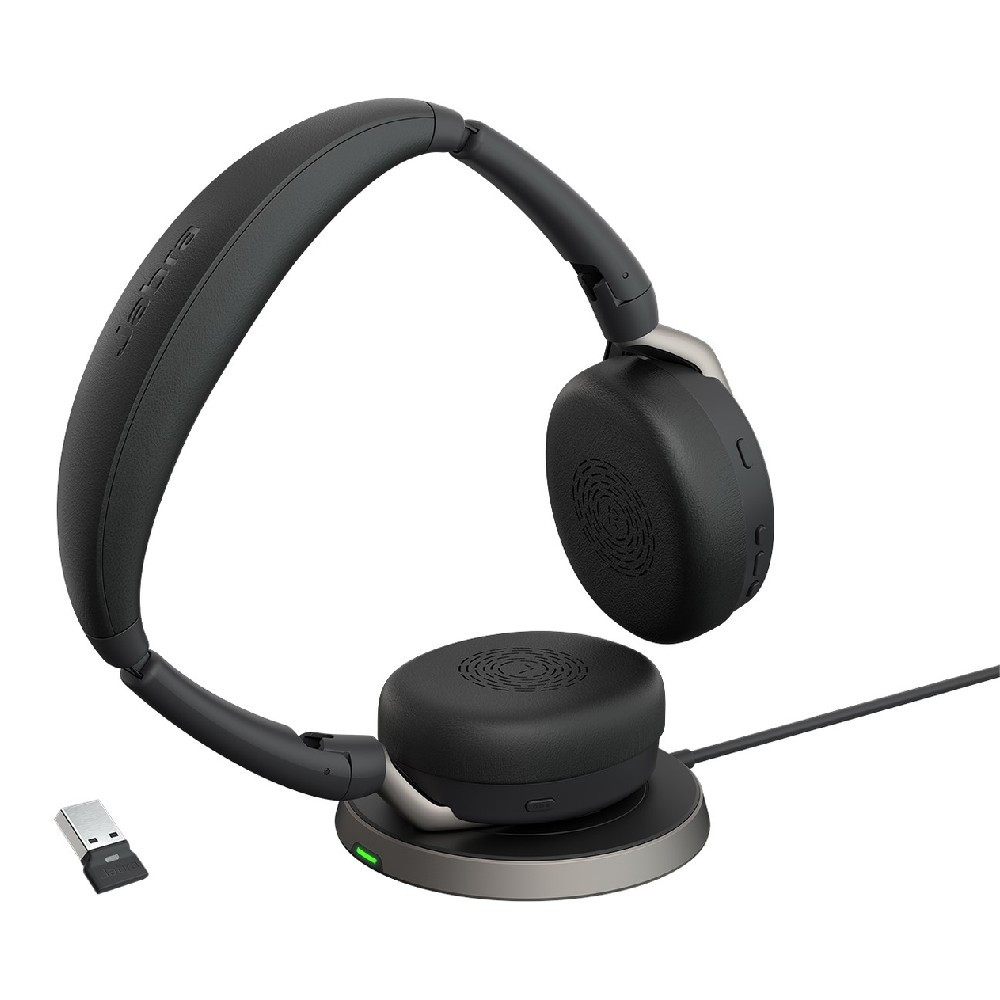 Jabra Evolve2 65 Flex MS Stereo ANC, Wireless Bluetooth Headset, With Wireless Charger, USB-A