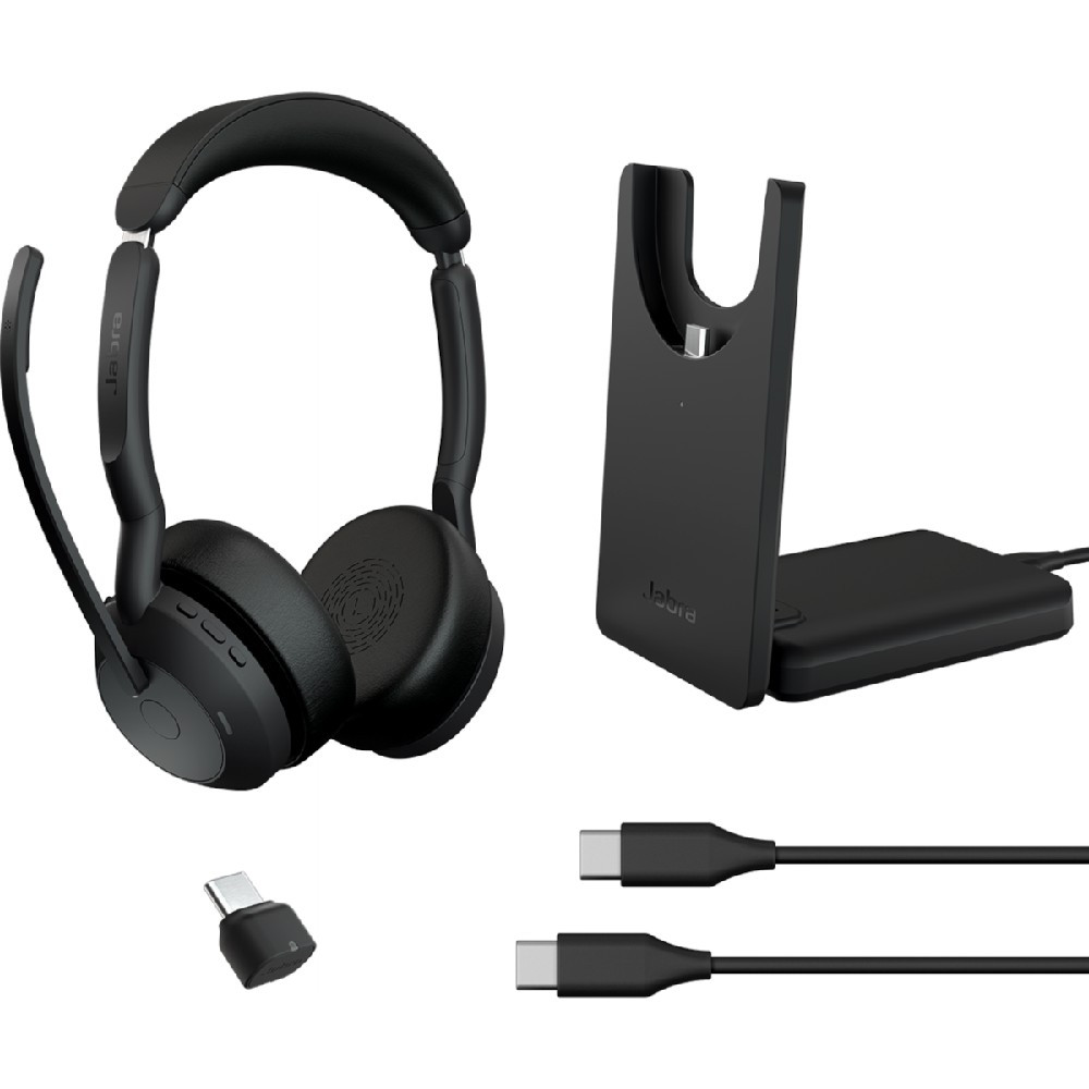 Jabra Evolve2 55 MS Stereo ANC, Wireless Bluetooth Headset, With Charging Stand, USB-C