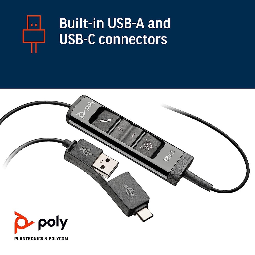 Poly Plantronics EncorePro 515 USB Mono Headset, USB-A, USB-C
