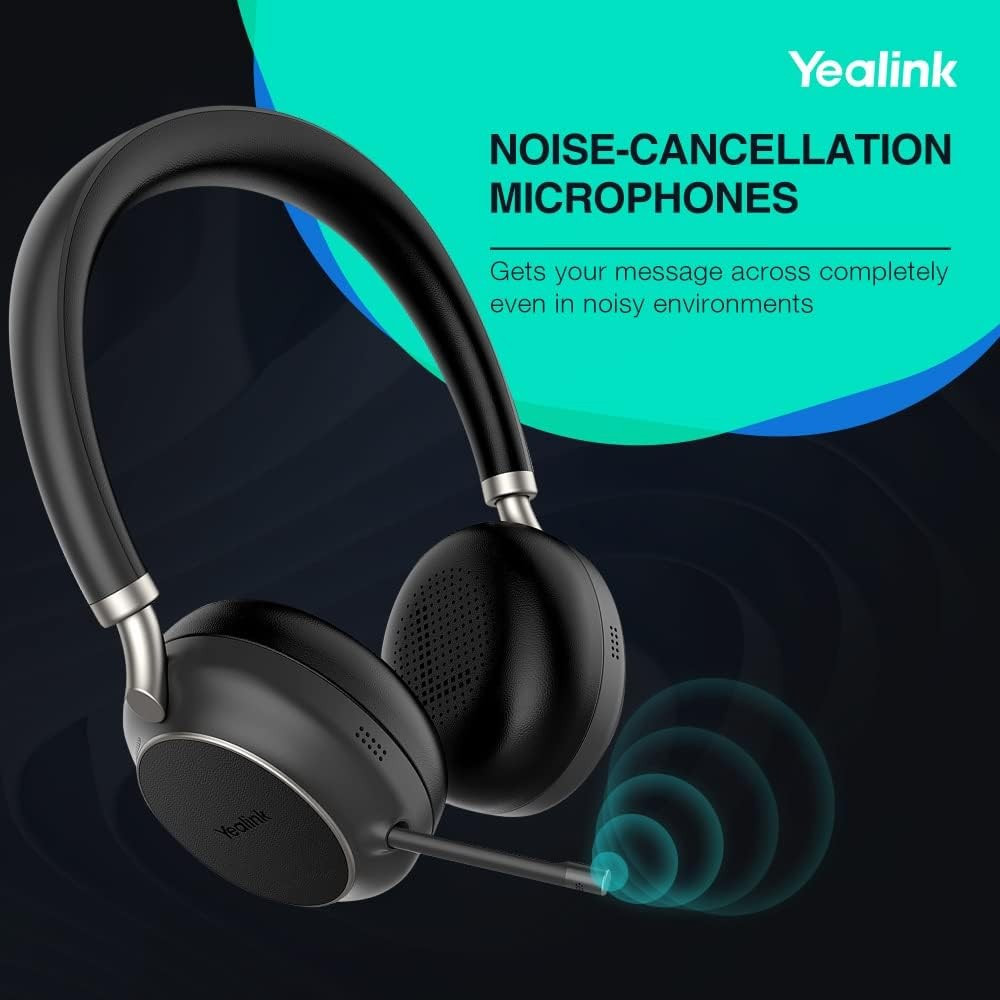 Yealink BH76 Dual, Wireless Bluetooth Headset, Wireless Charging Stand, UC, USB-C Dongle (Black)