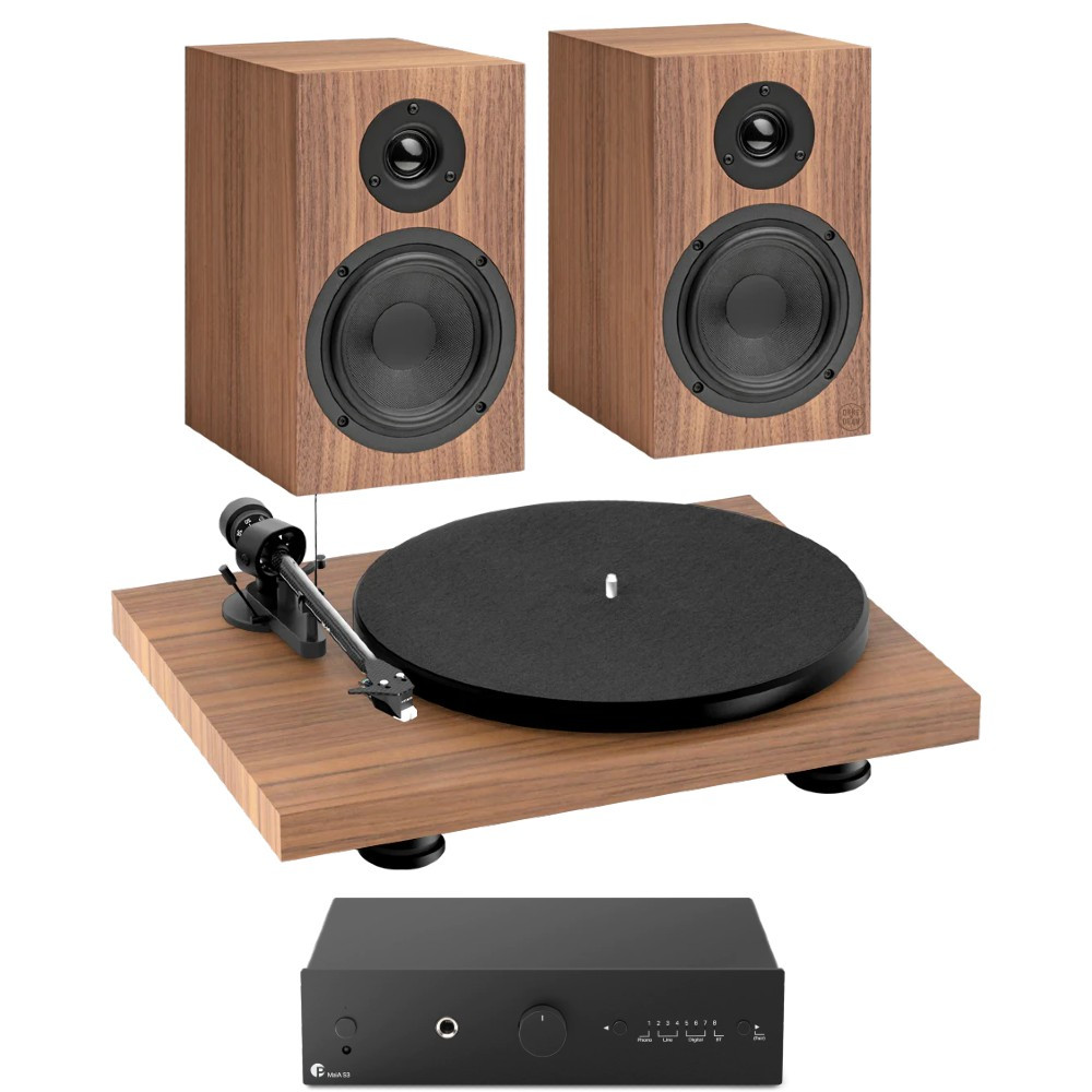 Pro-Ject Colorful Audio System With Belt Drive Turntable, Amplifier & Speakers (Walnut)