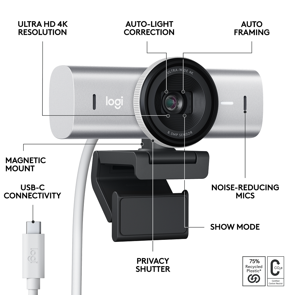 Logitech MX Brio 4K Ultra HD Professional Webcam (Off-White)