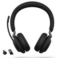 Jabra Evolve2 65 MS Stereo, Wireless Bluetooth Headset, Link 380 Adapter, With Charging Stand, USB-C (Black)
