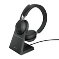 Jabra Evolve2 65 UC Stereo, Wireless Bluetooth Headset, Link 380 Adapter, With Charging Stand, USB-A (Black)