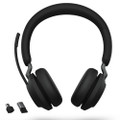 Jabra Evolve2 65 UC Stereo, Wireless Bluetooth Headset, Link 380 Adapter, With Charging Stand, USB-C (Black)