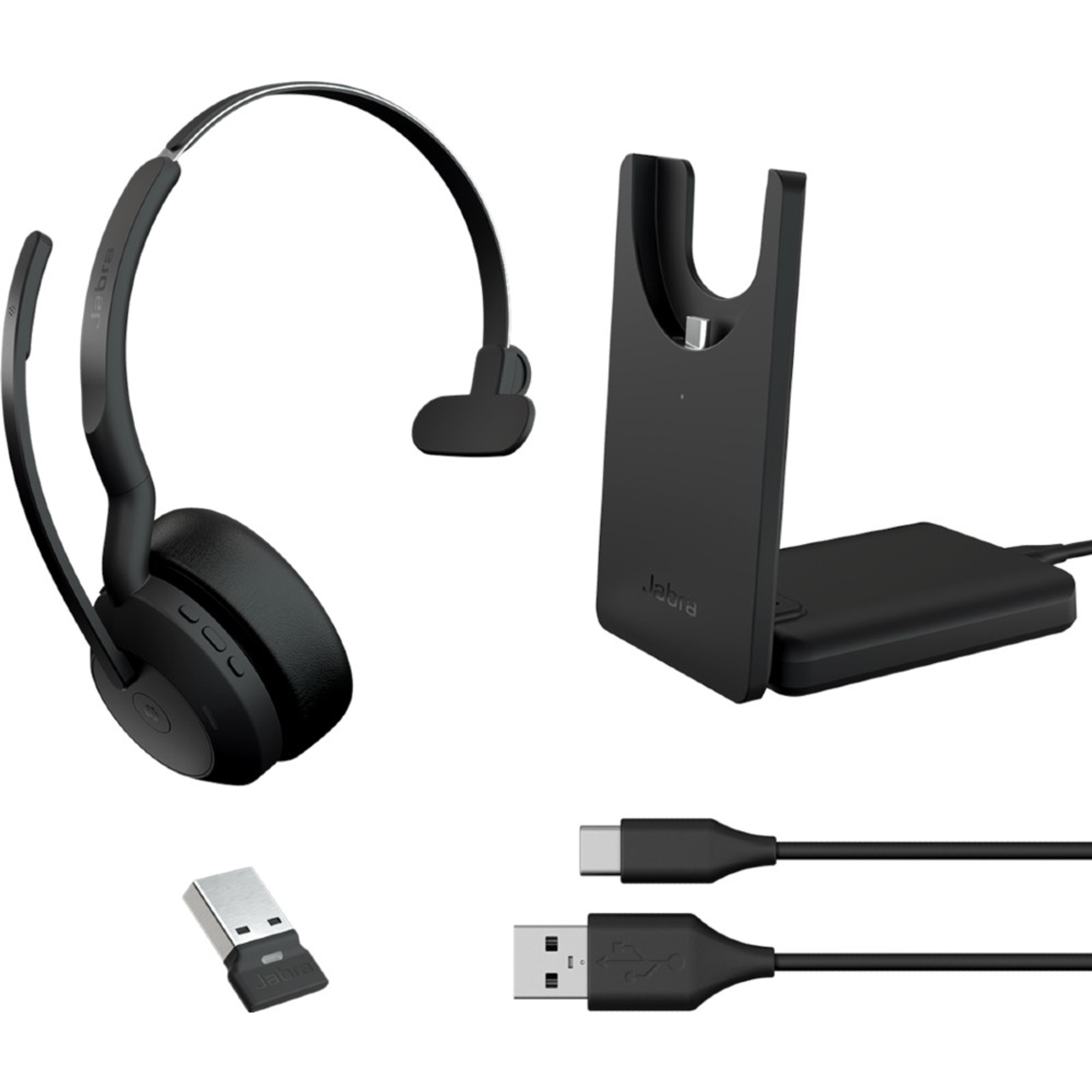 Jabra Singapore | | | 55 USB-A Stand, Charging Headsets Jabra HEADPHONES (25599-899-989) Wireless Evolve2 | With Mono Jabra MS Headset, Jabra ANC, Bluetooth Evolve2