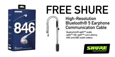 Shure Promo: FREE RMCE-BT2 Bluetooth 5 Cable With Purchase Of Any Shure SE846 