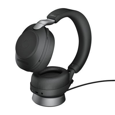 Jabra Evolve2 85 MS Stereo ANC, Wireless Bluetooth Headset, Link 380 Adapter, With Charging Stand, USB-C (Black)