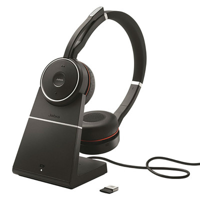 Jabra Evolve 75 SE MS Stereo ANC, Wireless Bluetooth Headset, Link 380 Adapter, With Charging Stand, USB-A