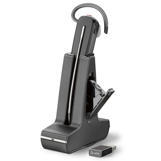 Poly Plantronics Savi 8245 UC Convertible Wireless DECT Headset, With D200 Adapter, With Charging Base, Unlimited Talk Time, USB-A