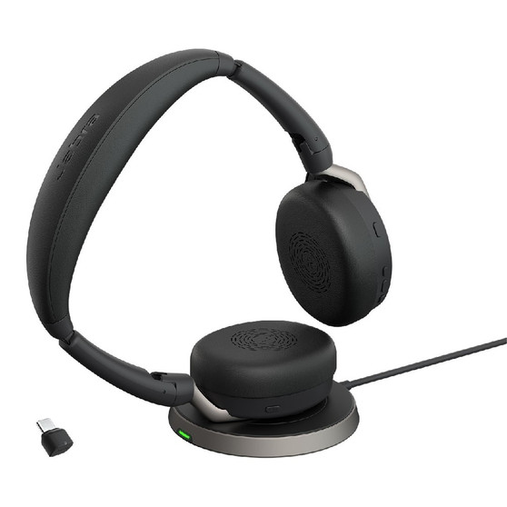 Jabra Evolve2 65 Flex MS Stereo ANC, Wireless Bluetooth Headset, With Wireless Charger, USB-C