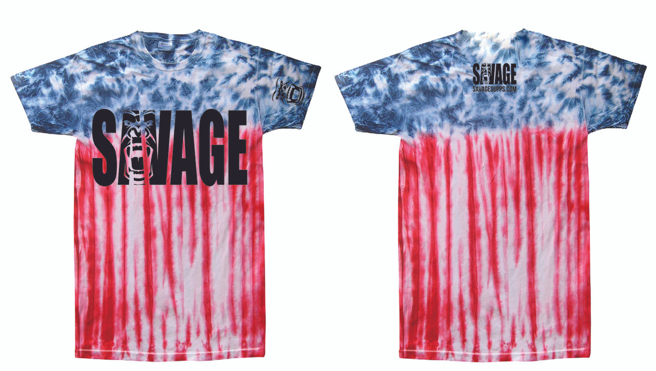 SAVAGE T-SHIRT RED WHITE & BLUE TIE DYE