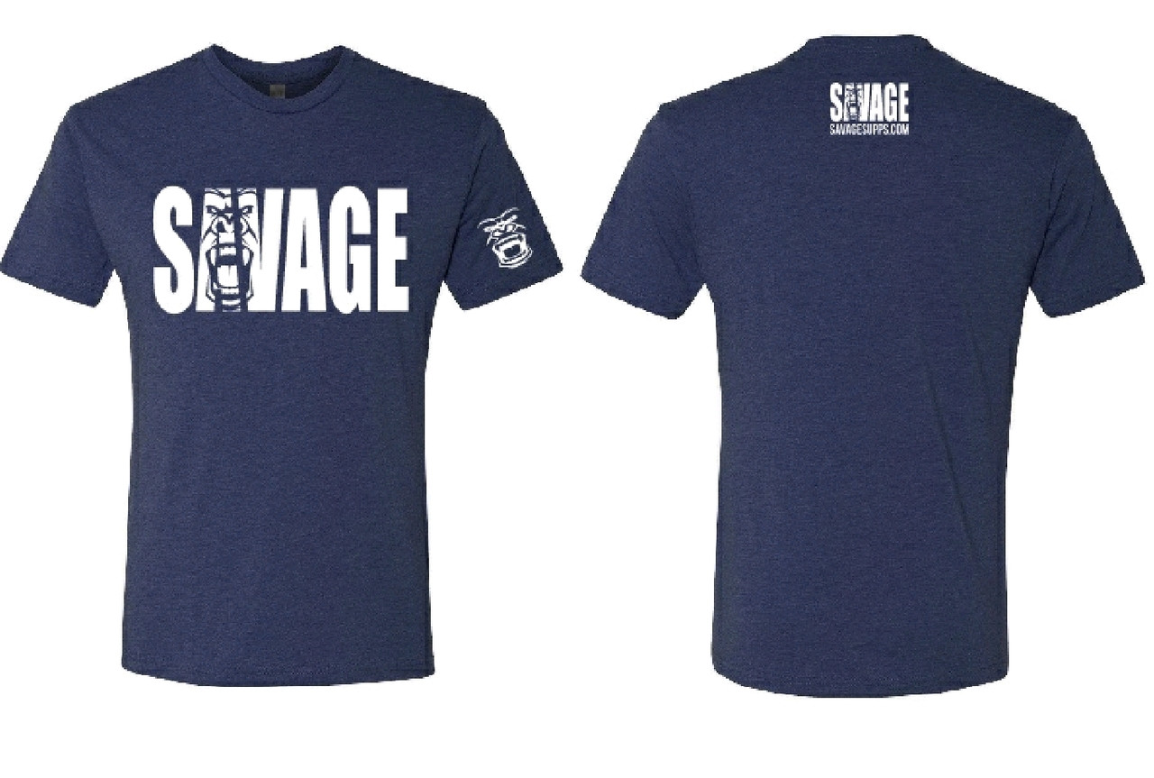 Savage T Shirt Navy Blue W White Lettering