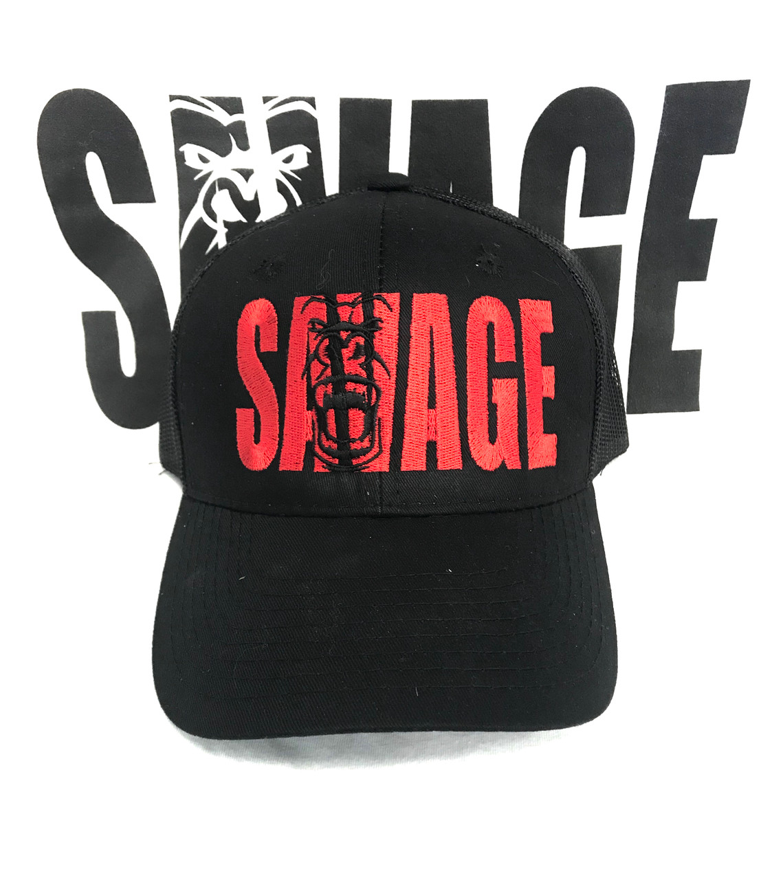 BLACK AND RED SAVAGE HAT