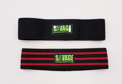 SAVAGE HIP CIRCLE ALL BLACK WITH SAVAGE LOGO, BLACK WITH RED STRIPE AND SAVAGE LOGO.