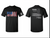 black shirt with red, white, and blue savage lettering in front, white savage description in back. soft material. 