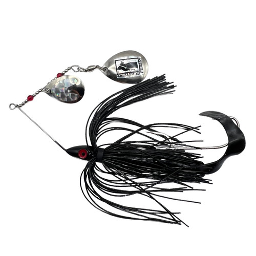 Grim Reaper Lures Mini Reaper 3/8 oz slow roll spinnerbait in 02, handmade fishing lure with double Colorado blades and silicone skirt