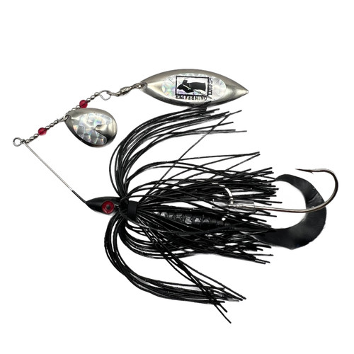 Grim Reaper Lures Mini Reaper 3/8 oz tandem spinnerbait in 02, handmade fishing lure with tandem blades and silicone skirt