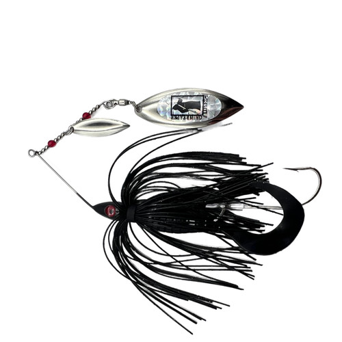 Grim Reaper Lures Mini Reaper 3/8 oz spinnerbait in 02, handmade fishing lure with double willow blades and tinsel skirt