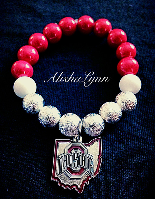 red, white and silver bracelet