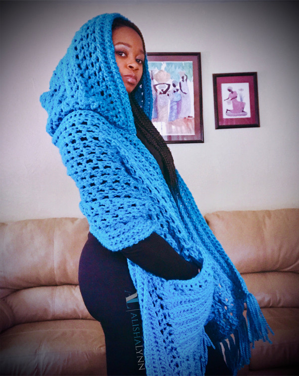 Hooded Crochet Pocket Shawl