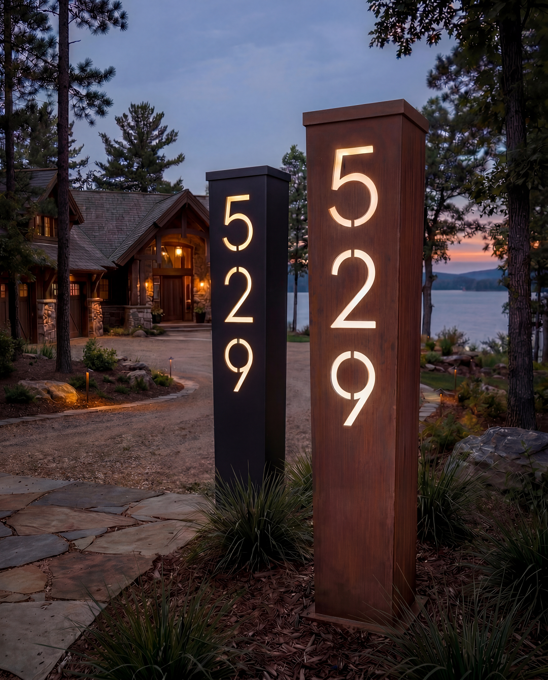 Solar Address Pillar — Raw Steel or Matte Black