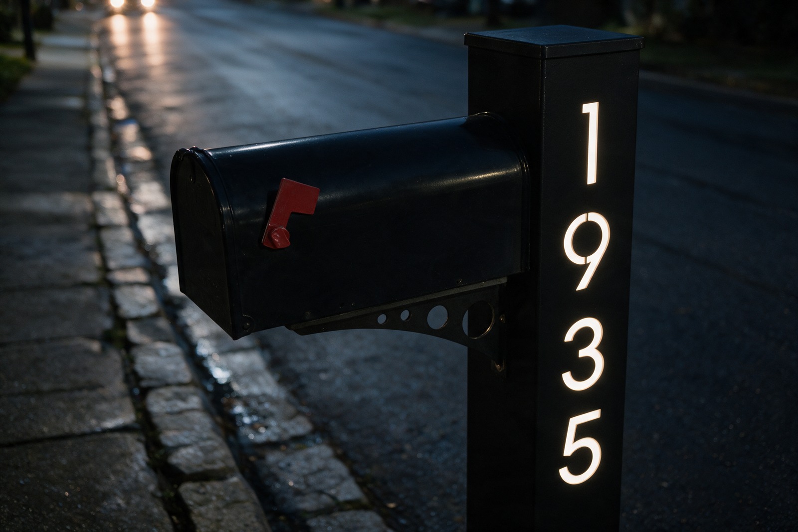 Illuminated address numbers readable from the street at night