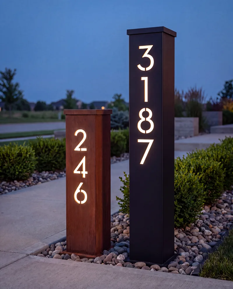 24 inch and 48 inch Solar Address Pillar size comparison