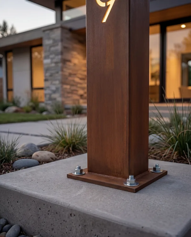 Solar address pillar base mounted with concrete wedge anchors