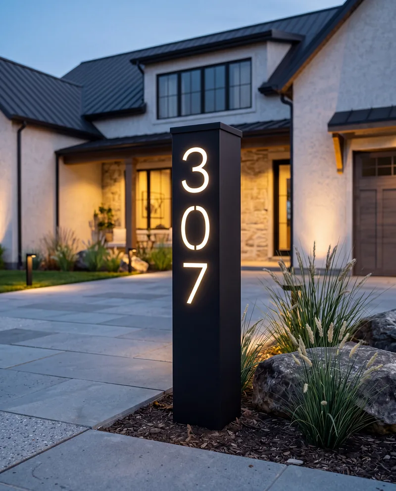 Solar Address Pillar installed at a real home