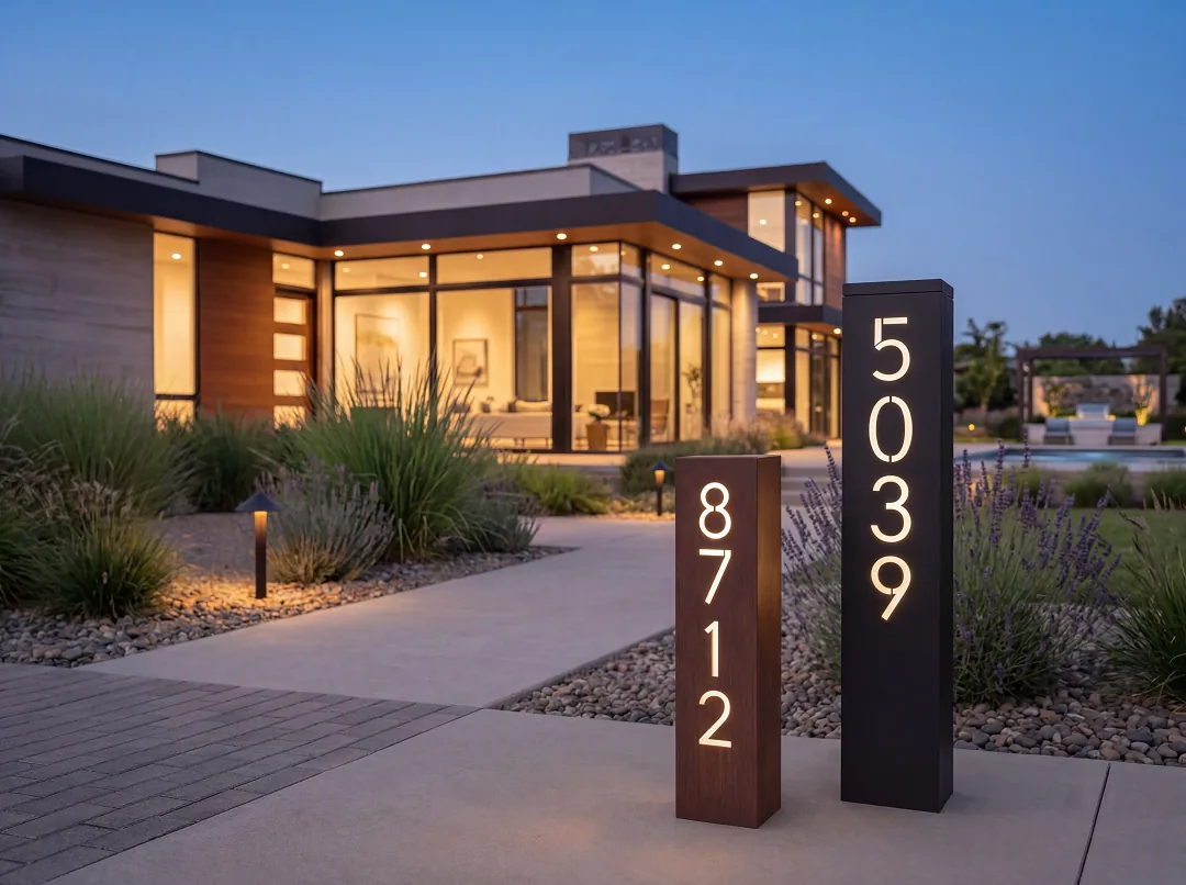 Wetherby Ridge steel address pillar installed outside a home