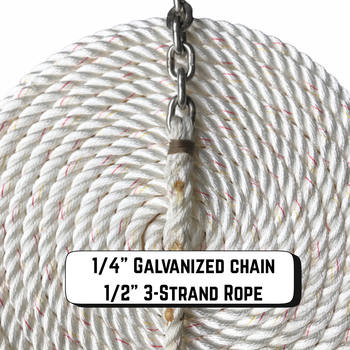 Windlass Anchor Rode 15' - 1/4" Stainless Steel Chain  1/2" 3-Strand Nylon Rope