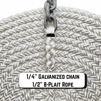 Windlass Anchor Rode 25' - 1/4" Gal G4 Chain 1/2" 8-Plait Nylon Rope