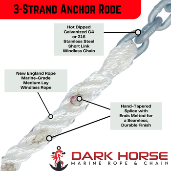 Windlass Anchor Rode 15' - 5/16" Gal G4 Chain 9/16" 3-Strand Rope