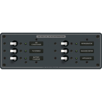 Blue Sea 8097 AC 6 Position Toggle Circuit Breaker Panel - White Switches [8097]