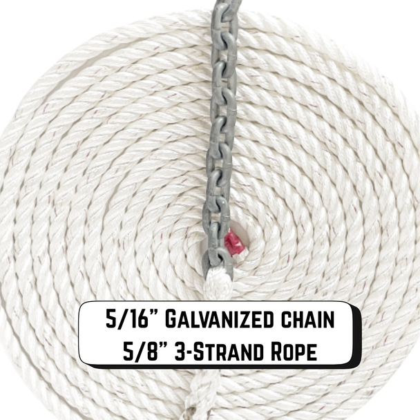 Windlass Anchor Rode 15' - 5/16" Gal G4 Chain 5/8" 3-Strand Rope