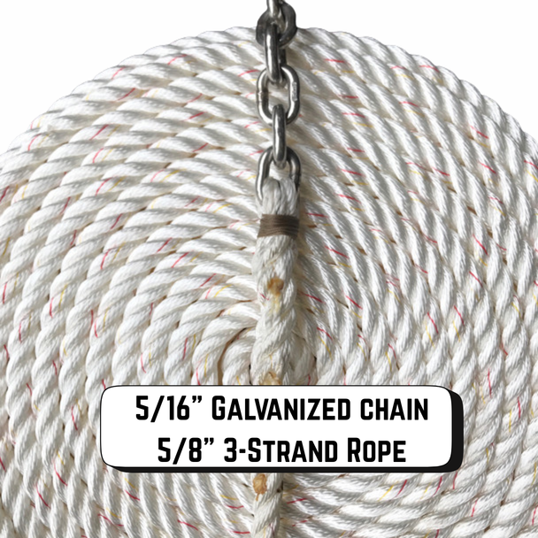 Windlass Anchor Rode 15' - 5/16" Stainless Steel Chain 5/8" 3-Strand Rope