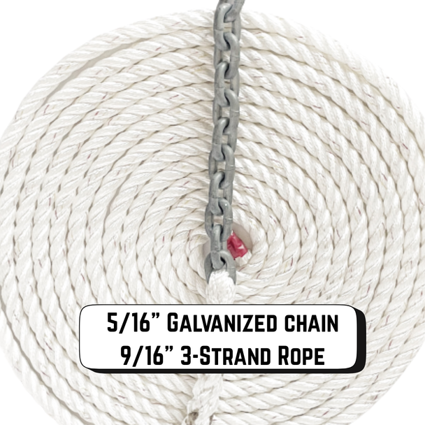 Windlass Anchor Rode 15' - 5/16" Gal G4 Chain 9/16" 3-Strand Rope